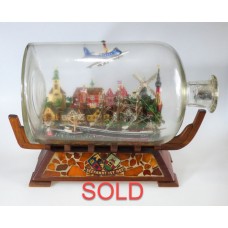 942 - Ships, Airplane Harbor Diorama in a Bottle - SOLD